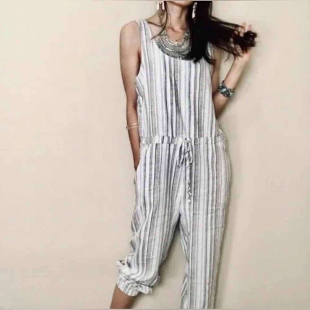 Anthropologie Drew Linen Striped Jumpsuit